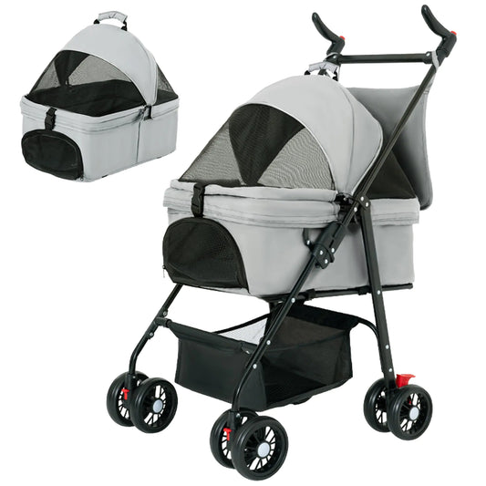 Pet Stroller 3-in-1 Folding Dog Stroller - Multifunction Dog Cat Jogger Stroller4 Wheel Foldable Pet Stroller with Detachable Carrier Storage Basket & Storage Bag for Medium Small Dogs Cats