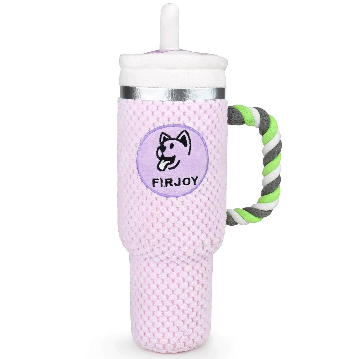 FIRJOY Funny Dog Toys - Cute Stanley-Shaped Cup Squeaky Dog Toy for All Dog Breeds and Sizes (Lilac)