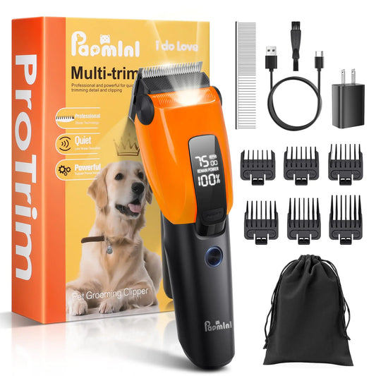 PAPMINI Dog Grooming Kit for Thick Heavy CoatsDog Clippers for Grooming with LED DisplayHeavy Duty Rechargeable Dog TrimmerDog Grooming Supplies with Storage BagQuiet Cordless Shaver for Cats Pets
