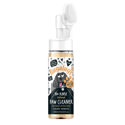 Bugalugs Dog Paw Cleaner No Rinse Foam Cat & Dog Shampoo with Silicone Brush Head waterless Grooming Products. Travel Friendly paw Cleaner for Dogs Defeat Muddy Paws on The go (Oatmeal)