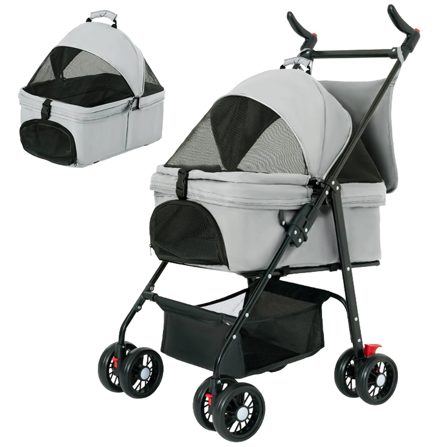 Pet Stroller 3-in-1 Folding Dog Stroller - Multifunction Dog Cat Jogger Stroller4 Wheel Foldable Pet Stroller with Detachable Carrier Storage Basket & Storage Bag for Medium Small Dogs Cats