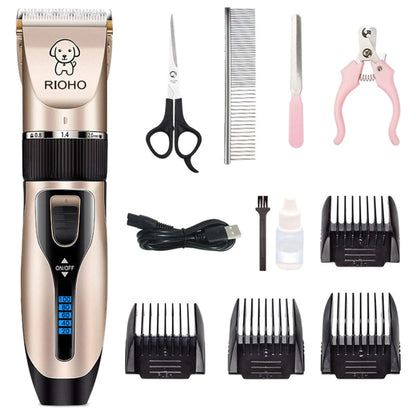 RIOHO Dog Grooming Kit Clippers Low Noise Electric Quiet Rechargeable Cordless Trimmers Shaver Shears for Dogs Cats and Other Pets