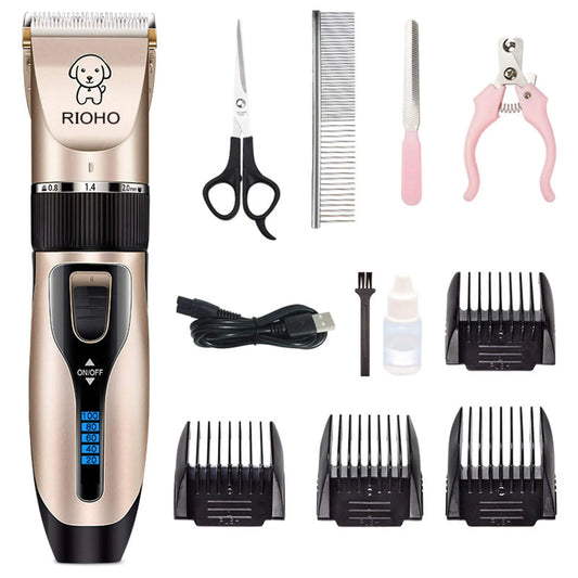 RIOHO Dog Grooming Kit Clippers Low Noise Electric Quiet Rechargeable Cordless Trimmers Shaver Shears for Dogs Cats and Other Pets