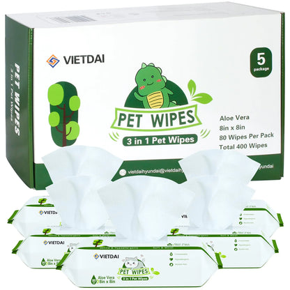 VIETDAI Dog Wipes for Paws and Butt Cleaning Deodorizing 400 Count Hypoallergenic Pet Wipes for Dogs and Cats Wipes Cleaning Fur Face and Body Puppy Wet Wipes - Unscented