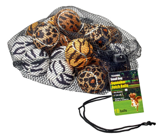 Unique Sports Small Dog Animal Print Mini Tennis Fetch Balls Squeaker Ball Dog Toy 18 Pack
