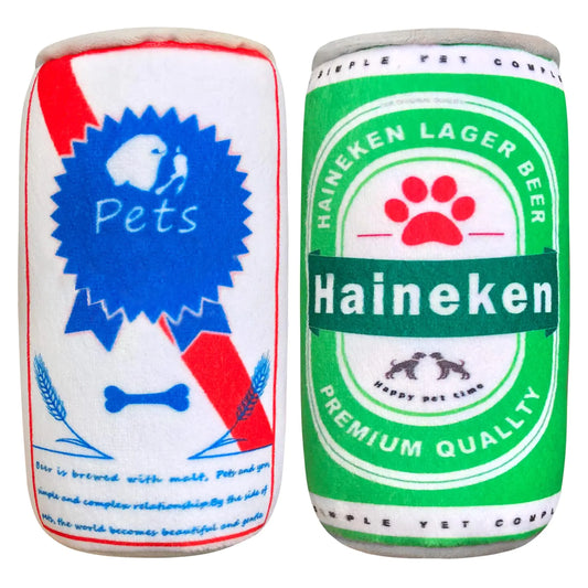 Plush Funny Squeaky Dog Toys Beer Wine Bottle Shape Alcohol Dog Toy for Small Medium and Large Dogs Stuffed Plaything Puppy Birthday Gifts 2 Pack-WhiteGreen